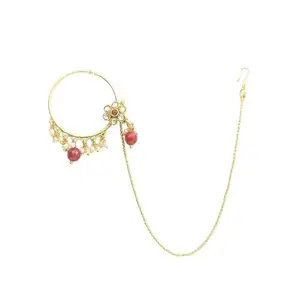 Sherly Fashion Ruby Alloy Nathiya | Traditional Indian Nose Ring for Women | Elegant & Ethnic Jewelry | Red
