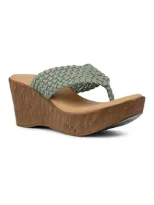 Inc.5 Womens Green Solid Round Toe Wedge Thong Wedge Sandals