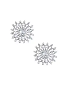 PRIVIU Earrings for Women Stylish Rhodium Plated Latest White AD Studded Square Stud Earrings for Women and Girls