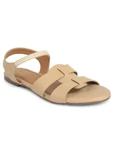 Liberty Senorita DFL 101 Casual Flat Sandal For Women With PU Sole | Stylish and Comfortable Footbed | Durable Summer Footwear for Outdoor Indoor | Ideal for Everyday Wear (Beige 38 EU)