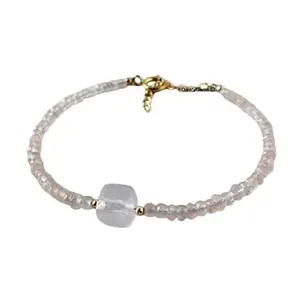 LKBEADS Gold Plated Bracelet with Pink Smooth Rose Quartz Beads – Round 3mm – 7 inch Adjustable – For Men & Women|LK_STACK_05881