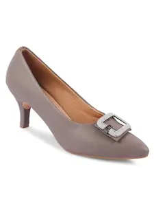 Shuz Touch Classic Buckled Grey Block Heel | Size : 5