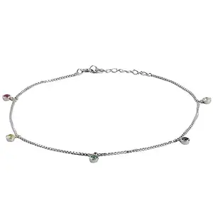 ZAVYA 925 Sterling Silver Cubic Zirconia Drop Rhodium Plating Hanging charm anklet (Single) | Gift for Women & Girls | 1 Year Plating Warranty