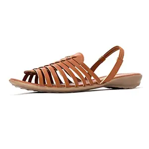 Khadim's Synthetic PVC Sole Tan Weave Sandal For Women Size UK - 5