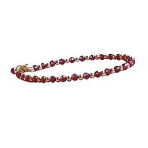 LKBEADS Gold Plated Bracelet with Red Faceted Rhodolite Garnet Beads – Round 3mm – 7 inch Adjustable – For Men & Women|LK_STACK_05812