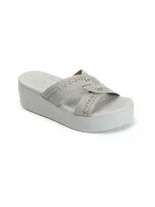 ELLE Women's Fashionable Strapless Comfartable Sandals Colour-Grey, Size-UK 4