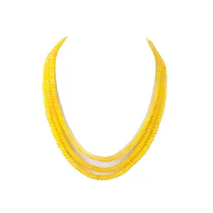 AV Fashion India - Onyx Gemstone Beads Necklace 3 Layer Multistrand Yellow Mala For Girl and Women Fashion Jewellery (AV_B102)