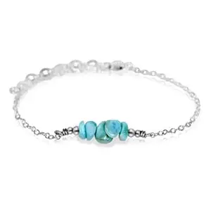 LKBEADS Silver Plated Bracelet with Blue Smooth Larimar Beads – Nugget 3-4mm – 7 inch Adjustable – For Men & Women|LK_STACK_04430