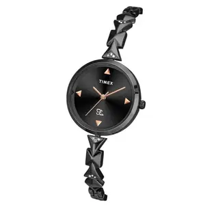 TIMEX Women Brass Black Round Analog Dial Watch- Twel18303, Band Color-Black