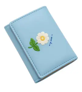 Valerie Cute Small Trifold Wallets for Teen Girl Women PU Leather Trifold Small Wallet Cash Pocket 3D Art Design Coin Purse Holder with ID Window for Girls Women (Blue)