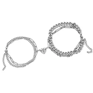 BEAUTIVIA Heart Magnetic Couple Bracelets for Women Pendant Man Bracelets Couple Friendship Bracelets for Men Women Jewelry Four lane Double Lane