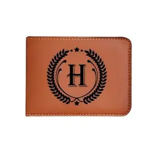 NAVYA ROYAL ART Men's Leather Wallet - Alphabet Name Leather Wallet for Mens - H Letter Printed on Wallet - Brown