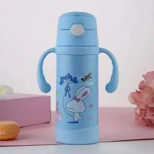 Duggu Kids 2 in 1 Thermal Insulation Stainless Steel Baby Straw Sipper Feeding Bottle | Completely BPA Free | Ergonomic Design with Handle | (Blue, 220 ML)