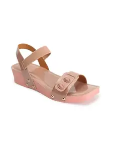 ICONICS Women's Fashionable Backstrap Sandals Colour-Peach, Size-UK 8
