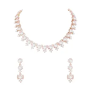 SAIYONI Valentine's Day Latest Stylish Look Rose Gold Plated Austrian Diamond Choker Necklace With Earring Jewellery Set