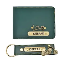 YOUR GIFT STUDIO Vegan Leather Customized All in One Men's Combo Gift (2 pcs) Wallets and Key Chain (Green)