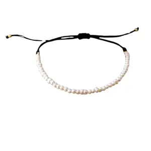 Lady Works Natural Gem Fresh Water Pearl 3.5mm Smooth Pebble beads Threaded threaded adjustable bracelet for men & women. Reiki, Yoga, Healing |LW_TDBR_0860