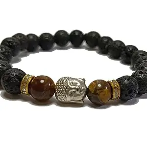 Tiger eye & Black Lava Buddha Head Charm Bracelet Crystal healing Beads Collection Charm Bracelet