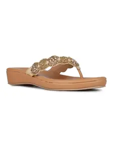 Inc.5 Womens Golden Ethnic Embellished T-Strap Slip-On Flat Sandals