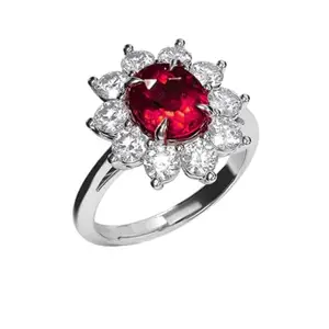 Zarkan 925 Hallmark, Certified and Authentic Silver Red Flower Solitaire American Diamond Ring | Rhodium Plated |WithAuthentic Certificate [Adjustable /1 Qty]