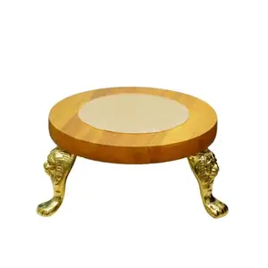 Mossio Handcrafted Wooden Chakla Belan Set | Traditional Roti Maker with Brass Lion Legs | Rolling Board & Pin for Chapati, Puri & Paratha