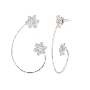 VOYLLA Halo Essence Brilliance Floral Ear Cuff Earrings|American Diamond|Western|Cocktail|Party|Gift For Her|