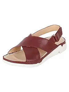 Clarks Merlot Coloured Womens Flat Sandals (Size: 4)-26151406