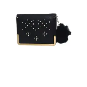WOMENS CUTE SMALL WALLETS BUCKLE FOLDING GIRLS WALLET BRAND DESIGNED PU LEATHER COIN PURSE FEMALE CARD HOLDER - BLACK