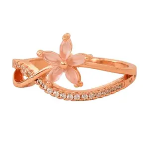 Nilu's Collection Copper Rose Gold Plated Elegant American Diamond Studded Sparkling Adjustable Finger Ring for Women and Girls (Style 18)