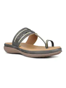 Inc.5 Womens Grey Casual Thong Round Toe Comfort Kolhapuri Flats