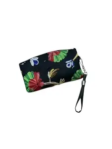 Women's Classic Floral Embroidered Wallet, Kashmiri Style, Black