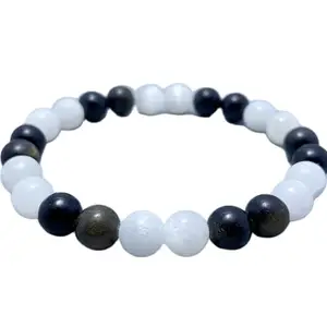 LKBEADS Selenite & Golden Obsidian Bracelet, Beaded Energy Bracelet for Healing And Balance, Chakra Jewelry, Gift for Her|8mm Round|Smooth|Black & White|SRC_LI_000377