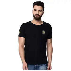 London Hills Men's Slim Fit T-Shirt (LH_T_HF_526_BLACK_SIZE_L_Black_Large)