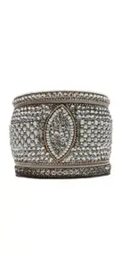 Adam Bangles, Elegant Crystal Rhinestone Bangles Set, White Resin Base, Traditional Indian Style, 3-Piece (2.6)