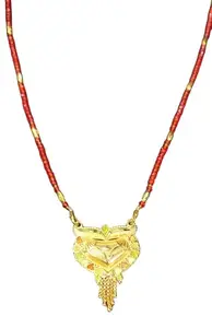 Gaurangi Fashion World | Red and Golden Pearl Mangalsutra with Golden Pendant (Length 29-inch) and (Pendant Length 2-inch)