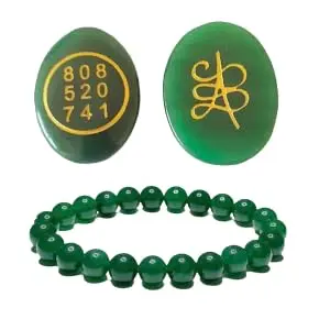 New Shyam Agate 1 PCS Zibu Symbol Coin and 1PCS Green Jade Bracelet