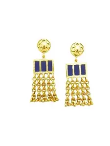 AHIM Traditional Blue Enamel Hanging Long Jhumka Earrings - Gold Plated Drop Dangle Earring - Jewelry Birthday Gift for Womens Girls