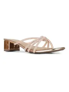 Inc.5 Womens Rose Gold Ethnic Striped Round Toe Block Heel Sandals
