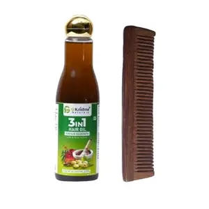 G Krishna Naturals Combo Pack of Hair Brushes Wooden Neem Comb & 3 in1 Hair Oil for Women & Men (Pack of 1 Each)(GKNPC1-09)