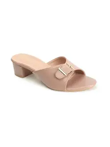 ICONICS Women's Fashionable Slip On Sandals Colour-Peach, Size-UK 8