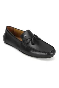 Louis Philippe Men Black PU Slip Ons