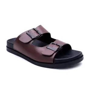 R-SWISS Men's Slippers/Sandals With Cushoned Padding For Extra Comfort With PU Sole (Brown)
