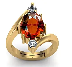 JAGDAMBA GEMS 8.00 Carat Certified AA++ Natural Gemstone Gomed Hessonite Stone Panchdhaatu Adjustable Ring Gold Plated Ring for Man and Women(Lab - Tested)