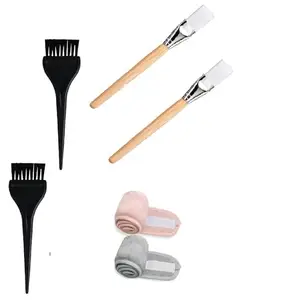 ZAUKY 2PCS COTTON HAIRBAND WITH 2PCS PLASTIC HAIR COLOR BRUSH & 2PCS BLEACH BRUSH FOR BLEACH (COMBO PACK)