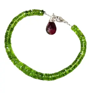 RRJEWELZ Peridot Rondelle Beaded Bracelet – Faceted 3-3.5mm Green Stones with Silver Lock – 7 Inch Adjustable link Bracelet for Men & Women|LCBR_RR_05301