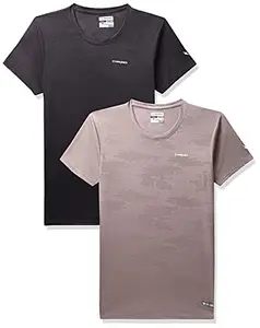 Charged Active-001 Camo Jacquard Round Neck Sports T-Shirt Dark-Grey Size Xl And Charged Play-005 Interlock Knit Geomatric Emboss Round Neck Sports T-Shirt Light-Grey Size Xl