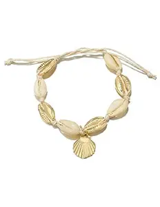 Fabula by OOMPH Jewellery Gold & White Sea Shell Bohemian Beach Fashion Anklet(Single Piece) for Women & Girls