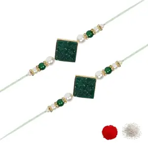 I Jewels Fancy Rakhi With Roli Chawal & Rakshabandhan Card for Bro/Brother/Bhai (R260-2) (Set of 2)