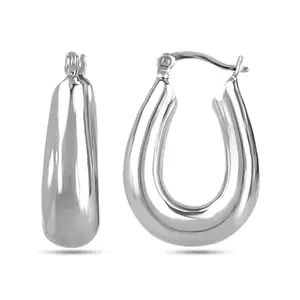 LeCalla 925 Sterling Silver BIS Hallmarked Jewelry Light Weight Oval Click Top Hoop Earring for Women