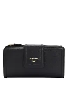Da Milano Flap Leather Wallet for Women - Black